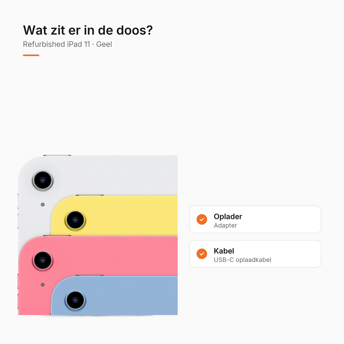 Refurbished iPad 11 Geel, wat zit er in de doos