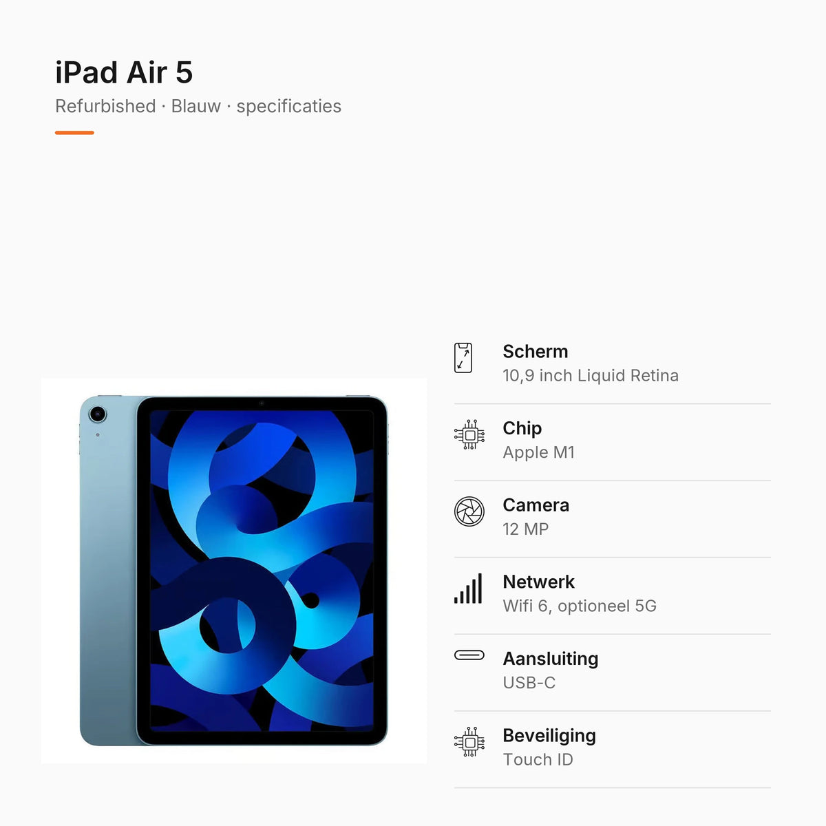 Refurbished iPad Air 5 Blauw, specificaties