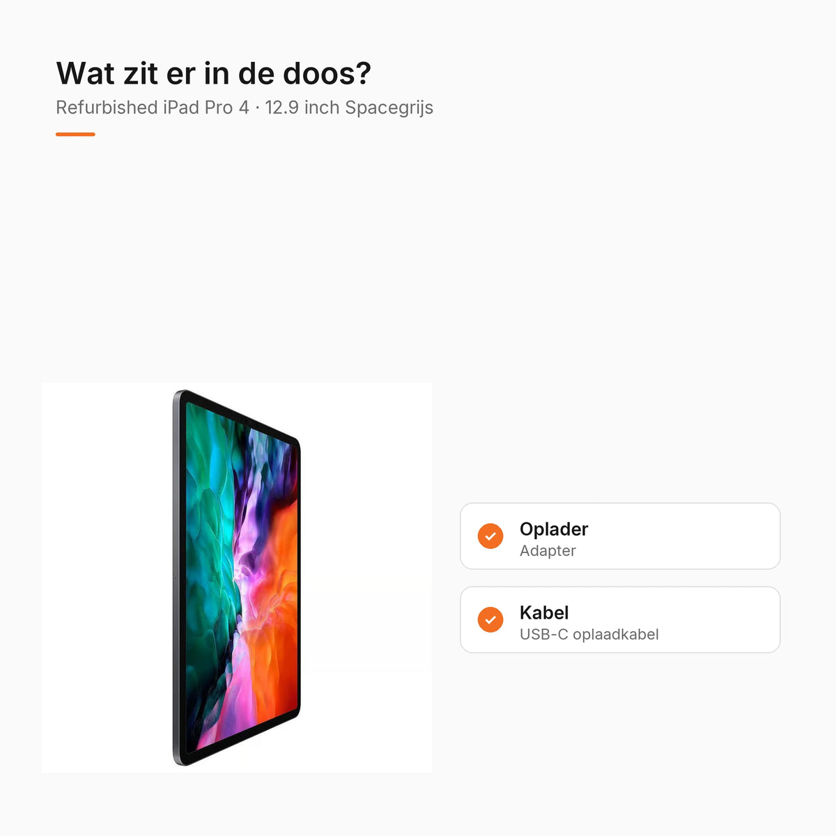 Refurbished iPad Pro 4 12.9 inch Spacegrijs, wat zit er in de doos