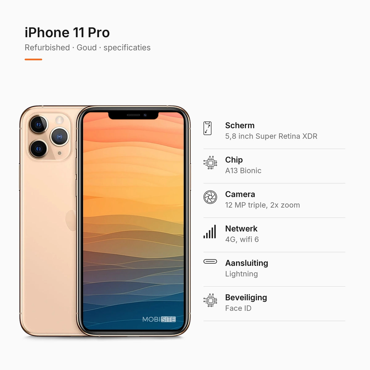 Refurbished iPhone 11 Pro Goud, specificaties