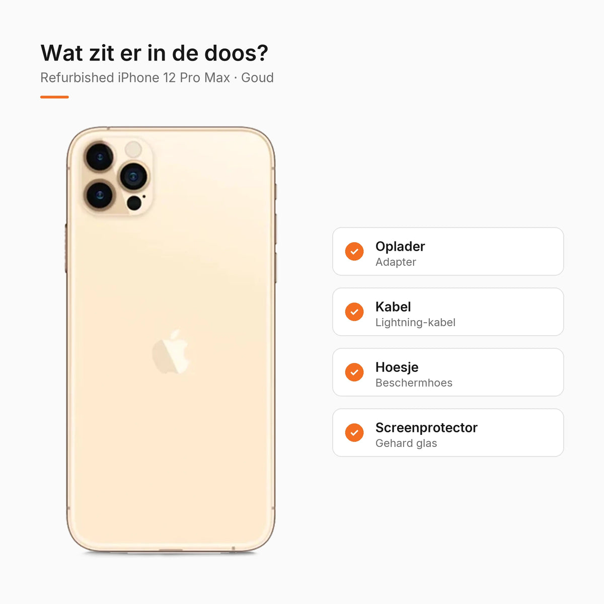Refurbished iPhone 12 Pro Max Goud, wat zit er in de doos