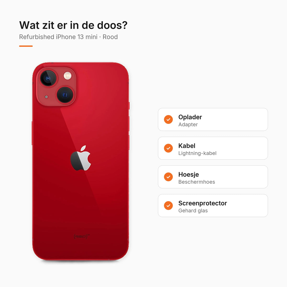 Refurbished iPhone 13 mini Rood, wat zit er in de doos