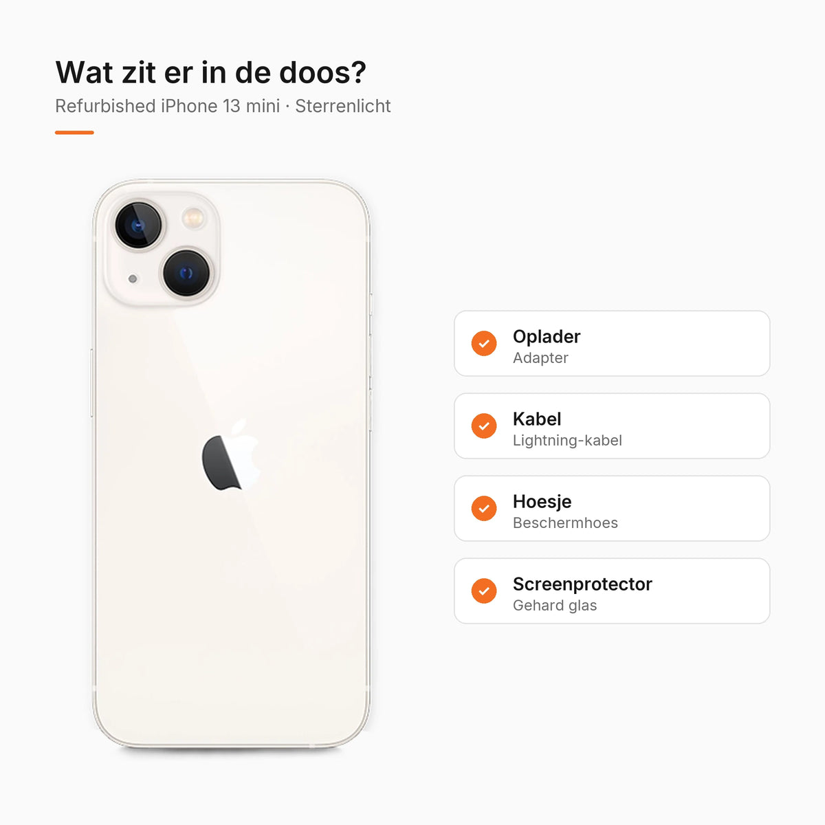 Refurbished iPhone 13 mini Sterrenlicht, wat zit er in de doos
