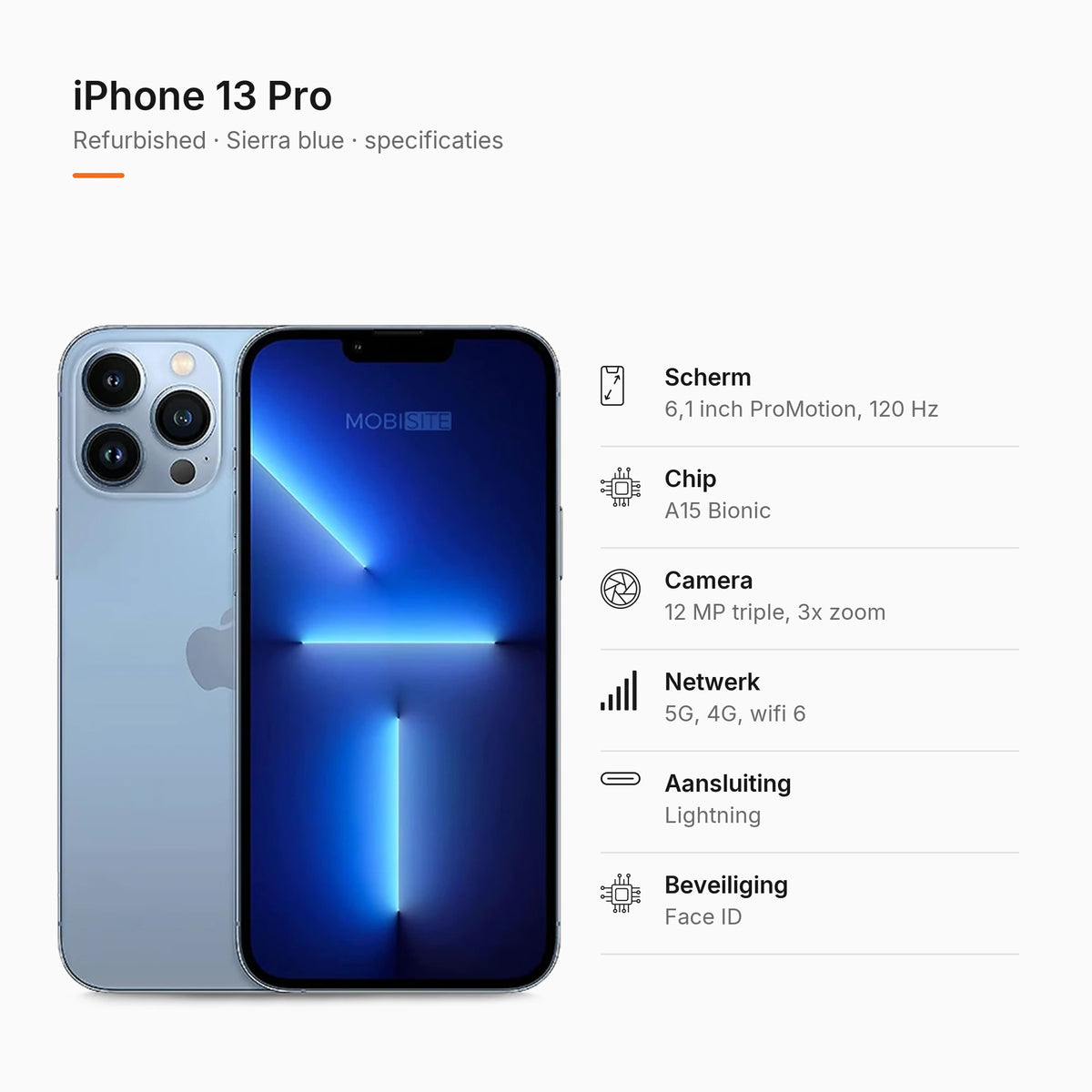 Refurbished iPhone 13 Pro Sierra blue, specificaties