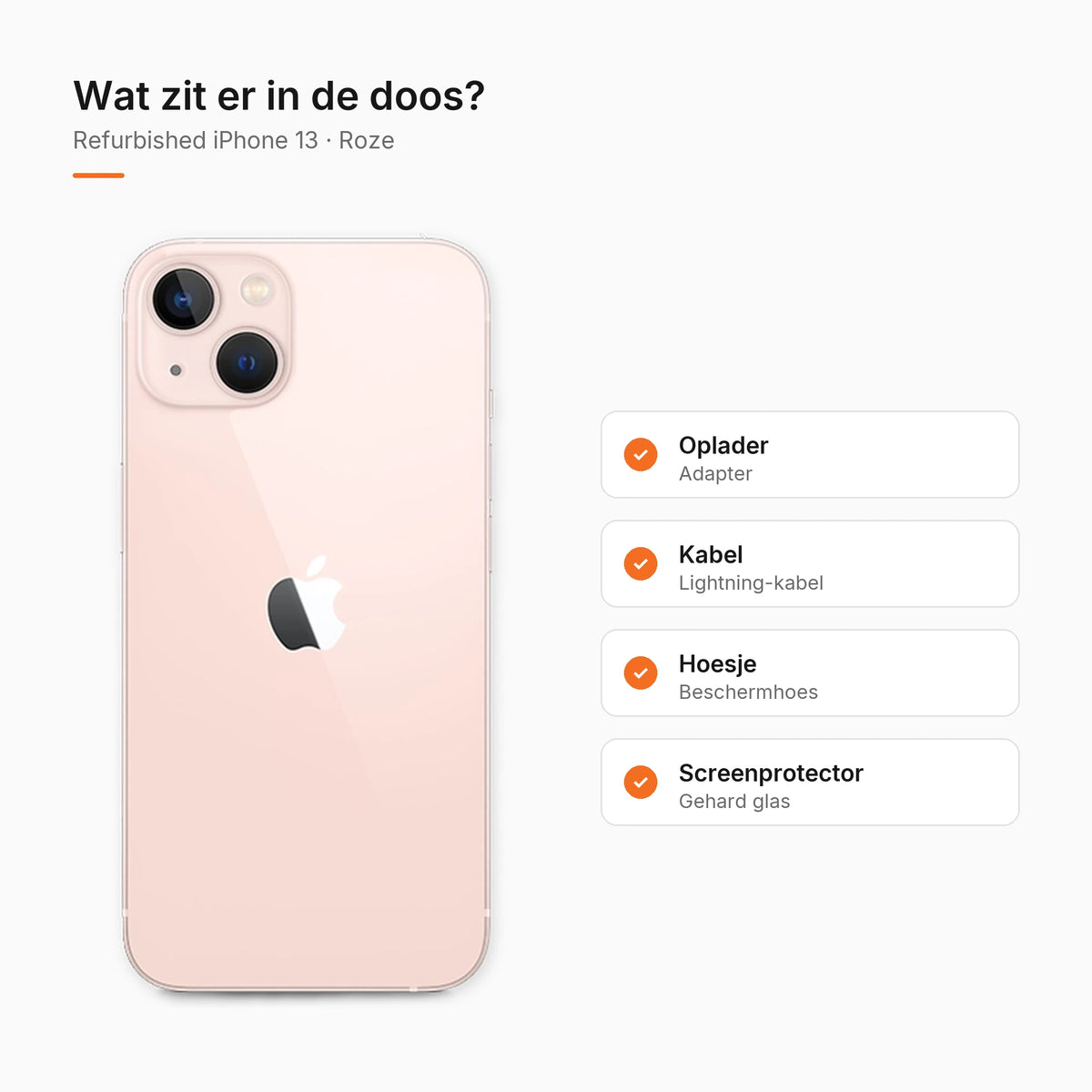 Refurbished iPhone 13 Roze, wat zit er in de doos