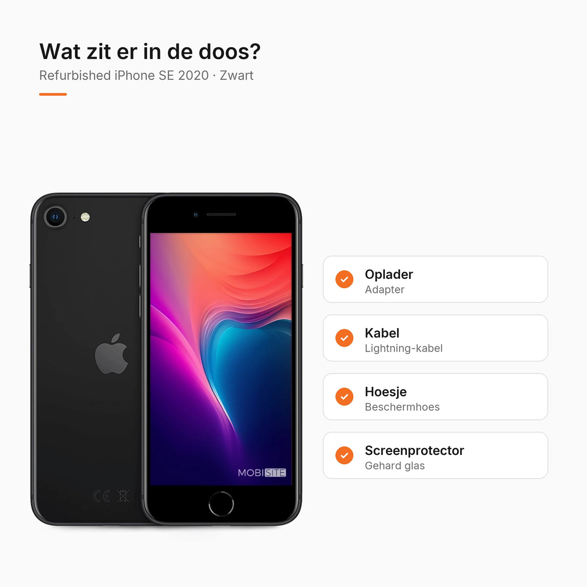 Refurbished iPhone SE 2020 Zwart, wat zit er in de doos
