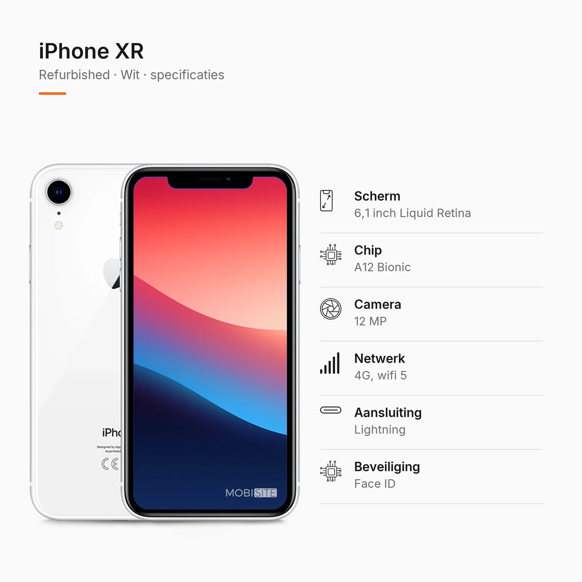 Refurbished iPhone XR Wit, specificaties