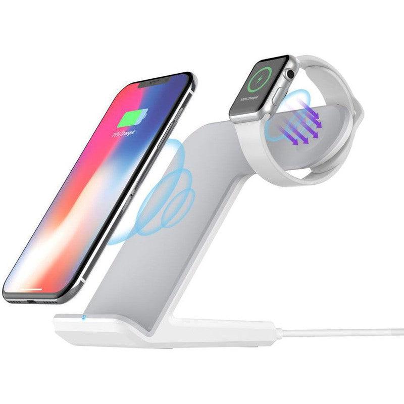 2 in 1 Draadloze Oplader 10W voor Smartphone en Apple Watch Wit