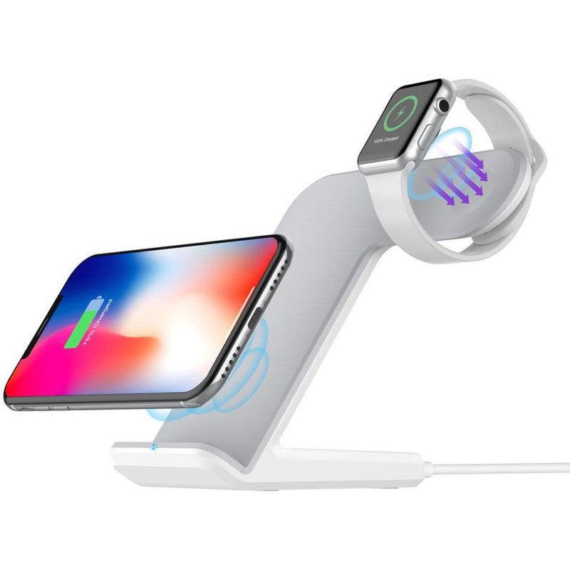 2 in 1 Draadloze Oplader 10W voor Smartphone en Apple Watch Wit