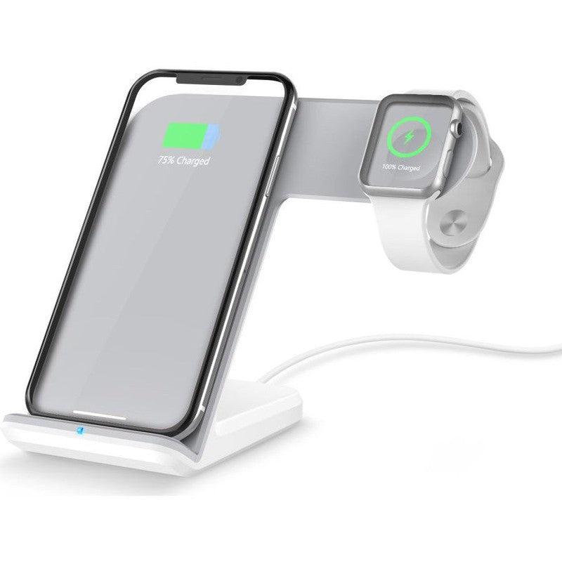 2 in 1 Draadloze Oplader 10W voor Smartphone en Apple Watch Wit