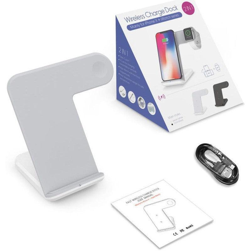 2 in 1 Draadloze Oplader 10W voor Smartphone en Apple Watch Wit