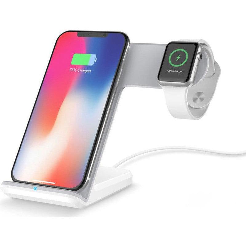 2 in 1 Draadloze Oplader 10W voor Smartphone en Apple Watch Wit