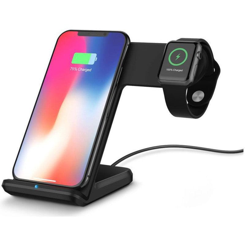 2 in 1 Draadloze Oplader 10W voor Smartphone en Apple Watch Zwart