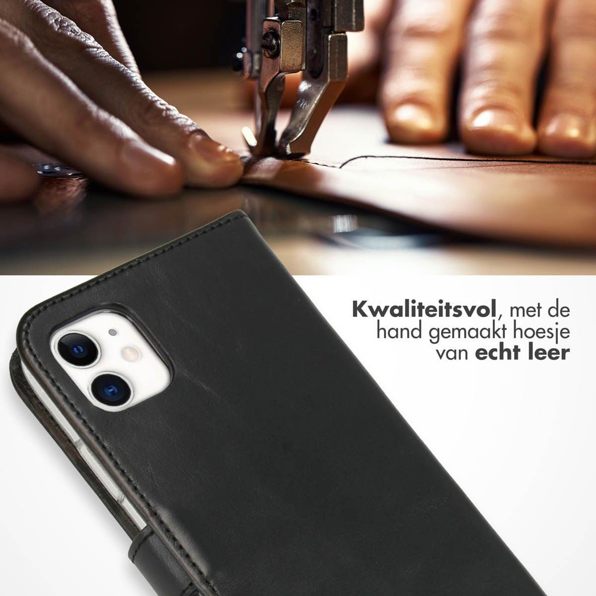 Echt Lederen Bookcase voor de iPhone 11 Pro Max - Zwart