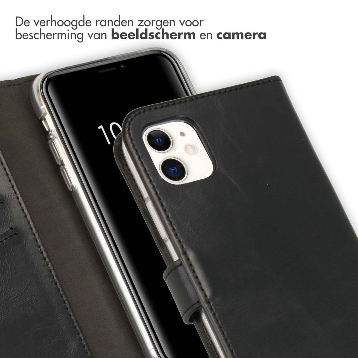 Echt Lederen Bookcase voor de iPhone 11 Pro Max - Zwart