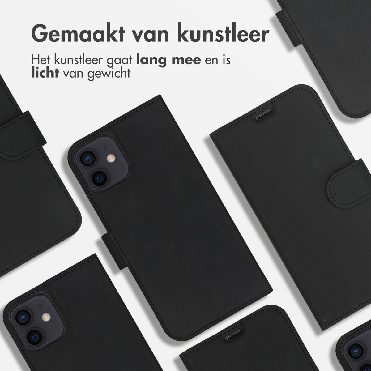 Wallet Softcase Bookcase voor de iPhone 12 (Pro) - Zwart