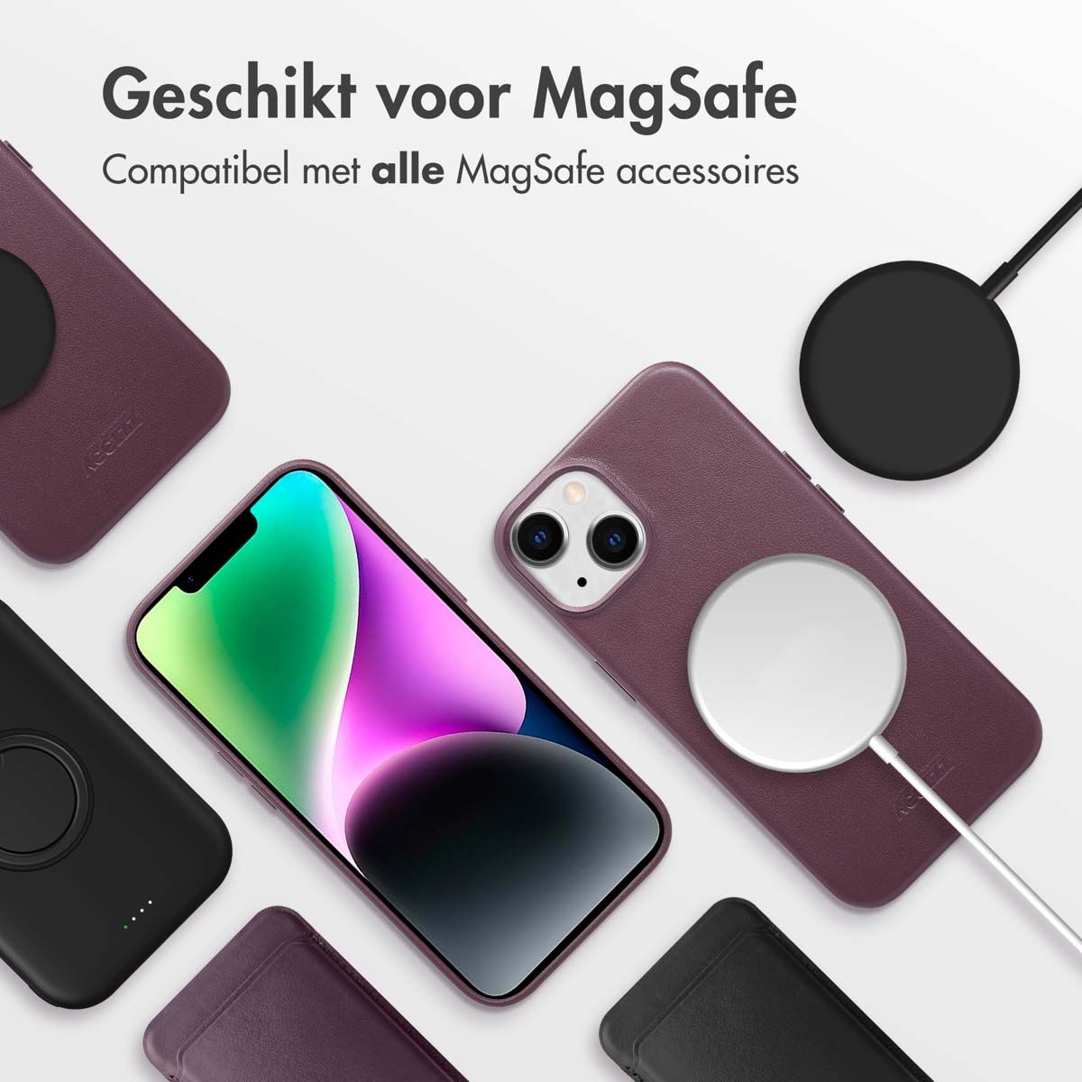 MagSafe Leather Backcover voor de iPhone 14 - Heath Purple