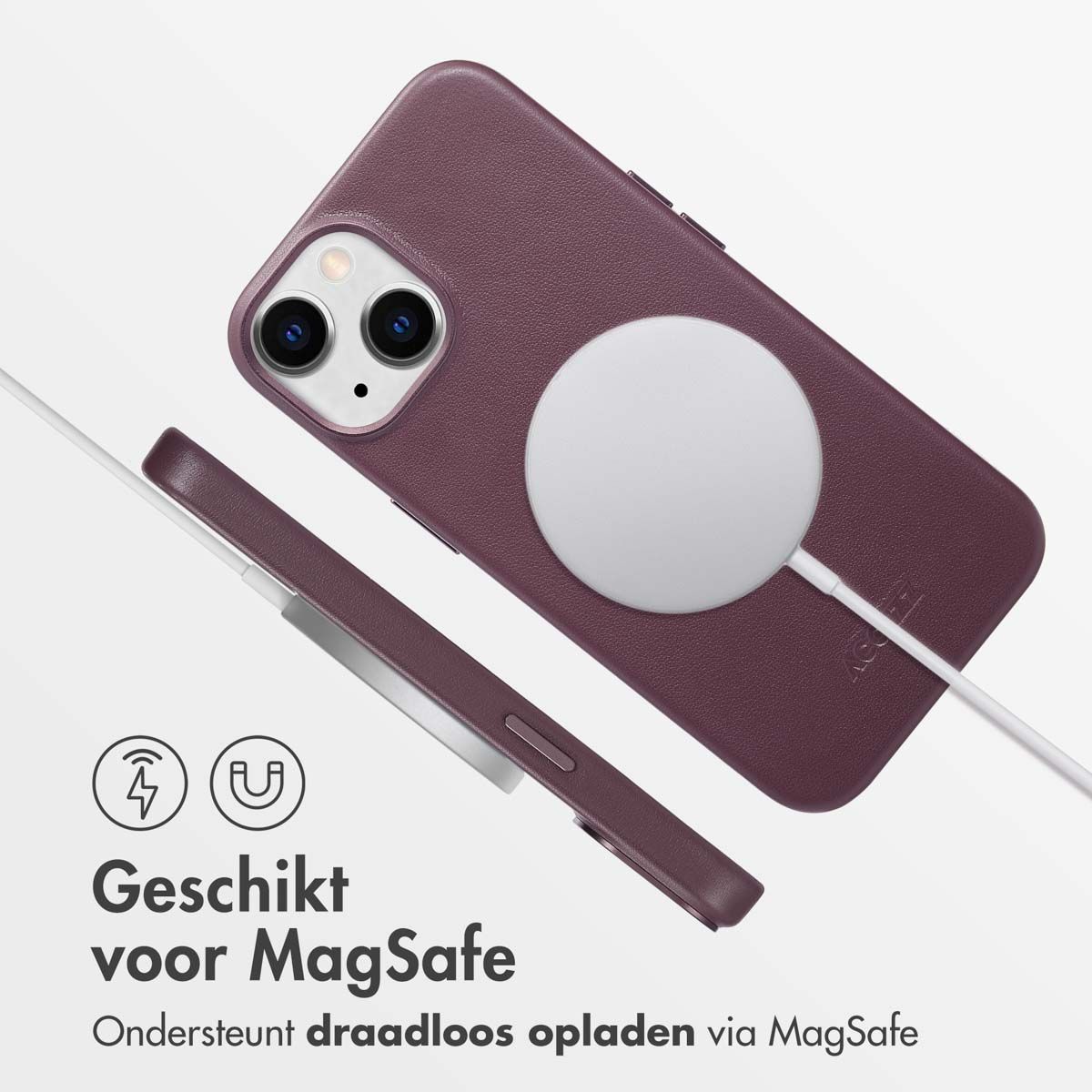 MagSafe Leather Backcover voor de iPhone 14 - Heath Purple