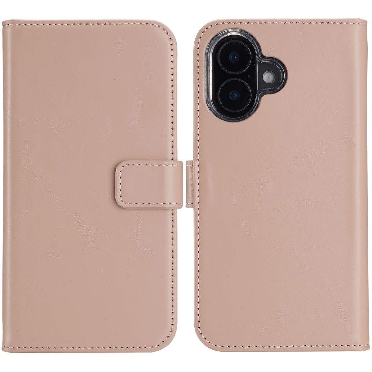 Echt Lederen Bookcase voor de iPhone 16 - Dusty Pink