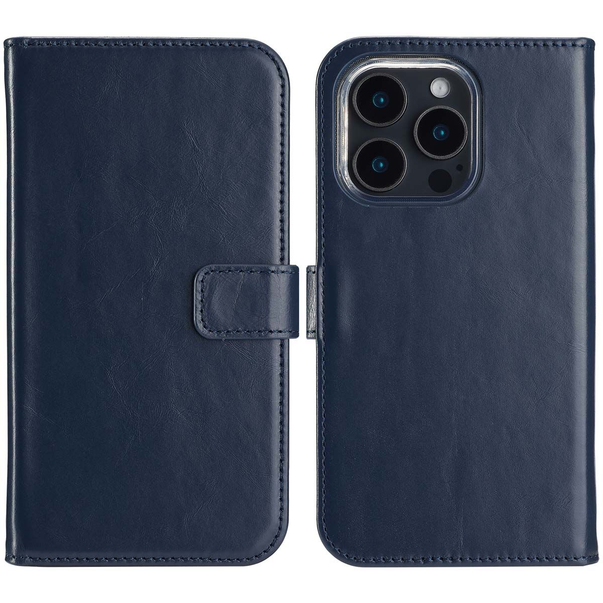 Echt Lederen Bookcase voor de iPhone 16 Pro - Blauw