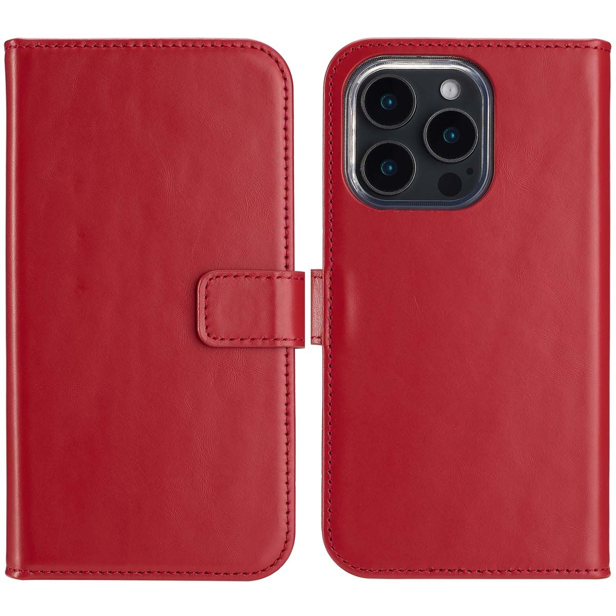 Echt Lederen Bookcase voor de iPhone 16 Pro - Rood