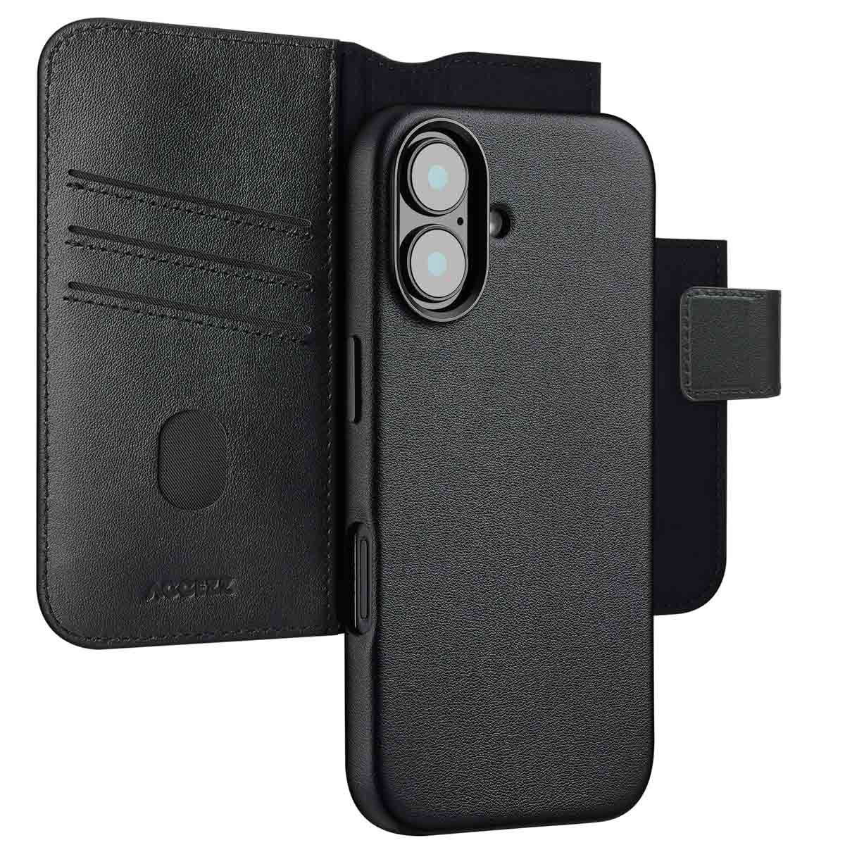 Leather Bookcase 2-in-1 met MagSafe voor de iPhone 16 - Onyx Black