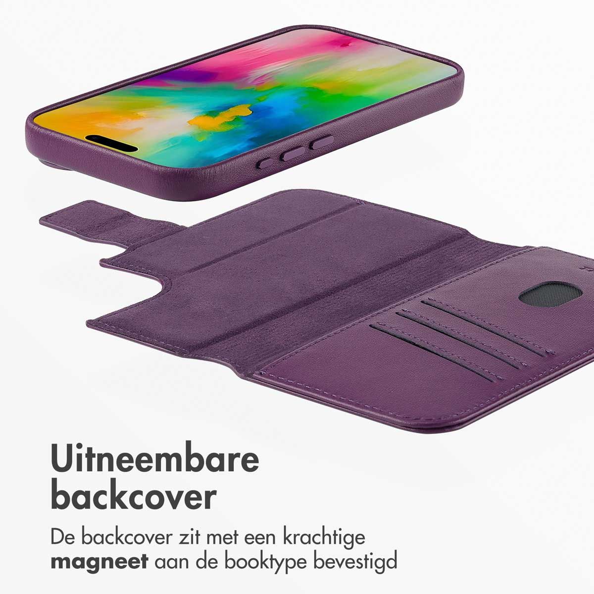 Leather Bookcase 2-in-1 met MagSafe voor de iPhone 16 - Heath Purple