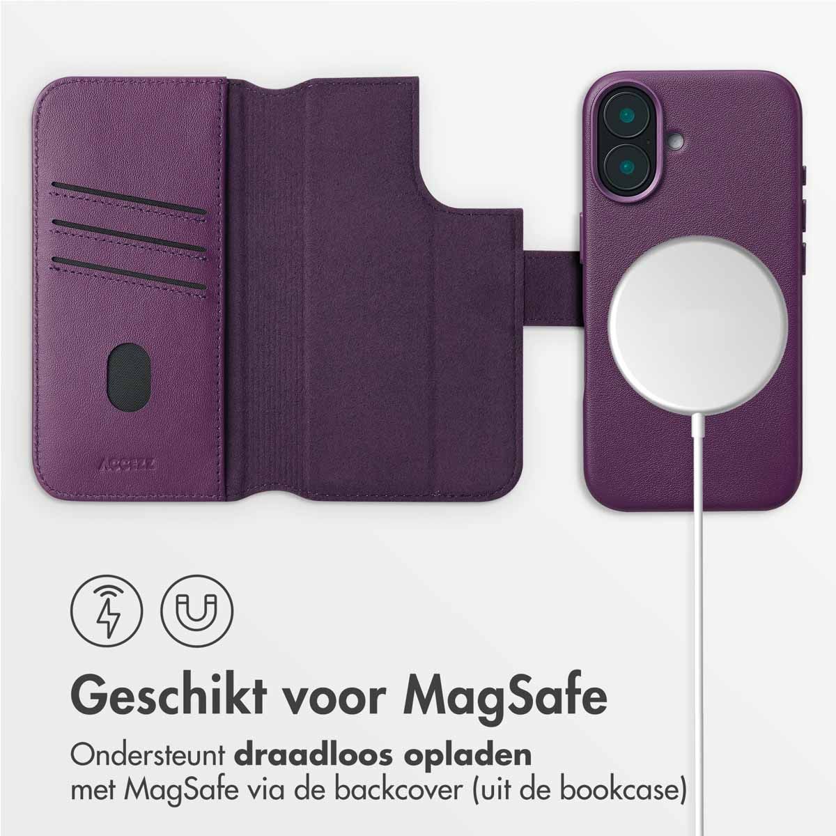 Leather Bookcase 2-in-1 met MagSafe voor de iPhone 16 - Heath Purple