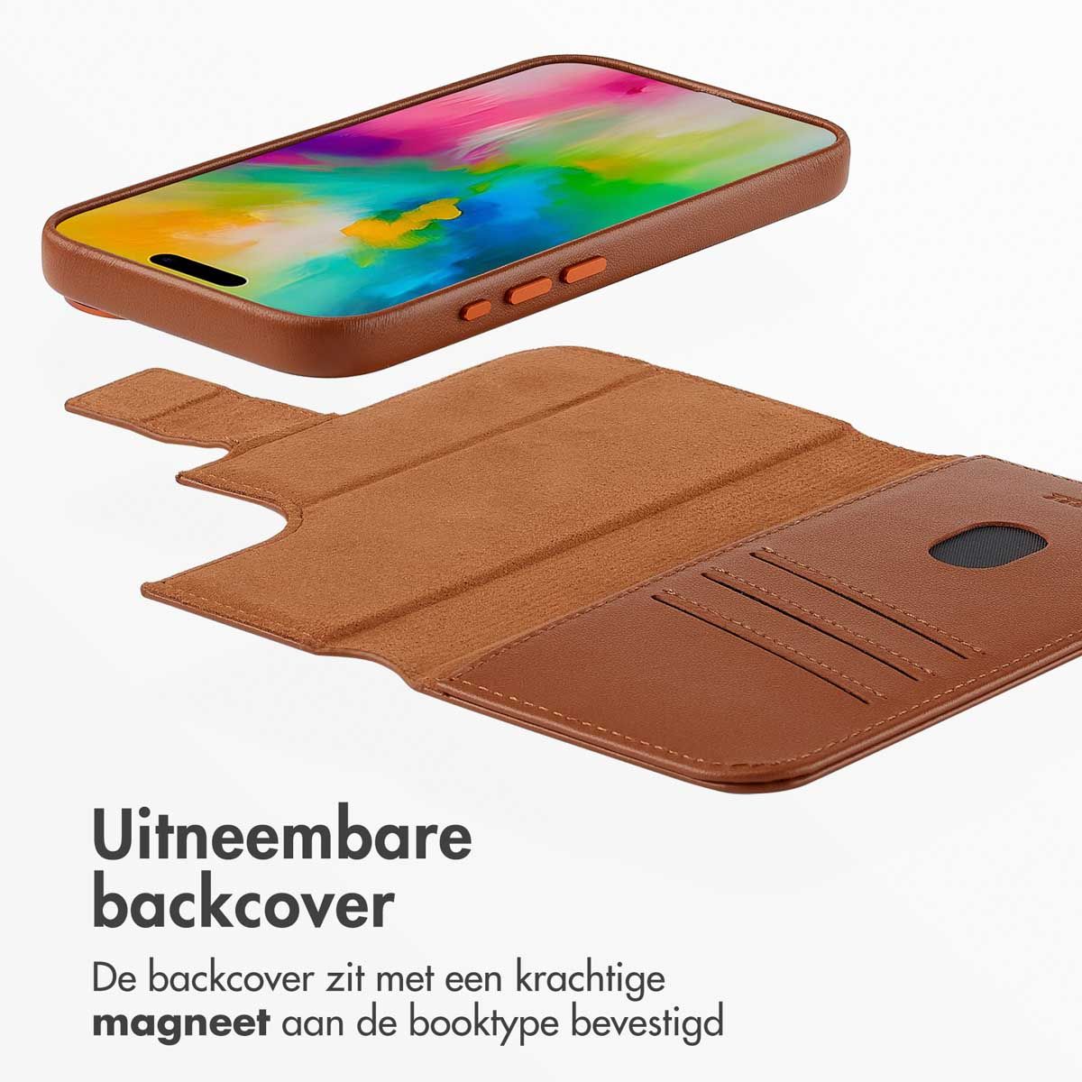 Leather Bookcase 2-in-1 met MagSafe voor de iPhone 16 - Sienna Brown