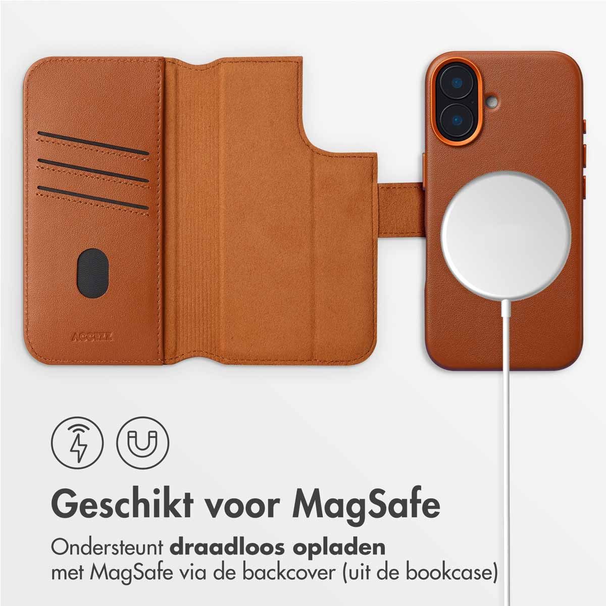 Leather Bookcase 2-in-1 met MagSafe voor de iPhone 16 - Sienna Brown