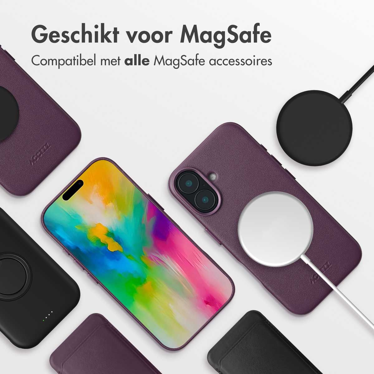 MagSafe Leather Backcover voor de iPhone 16 Pro Max - Heath Purple