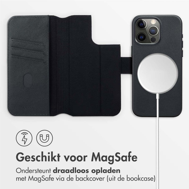 Accezz Leren Bookcase 2-in-1 met MagSafe - Onyx Black