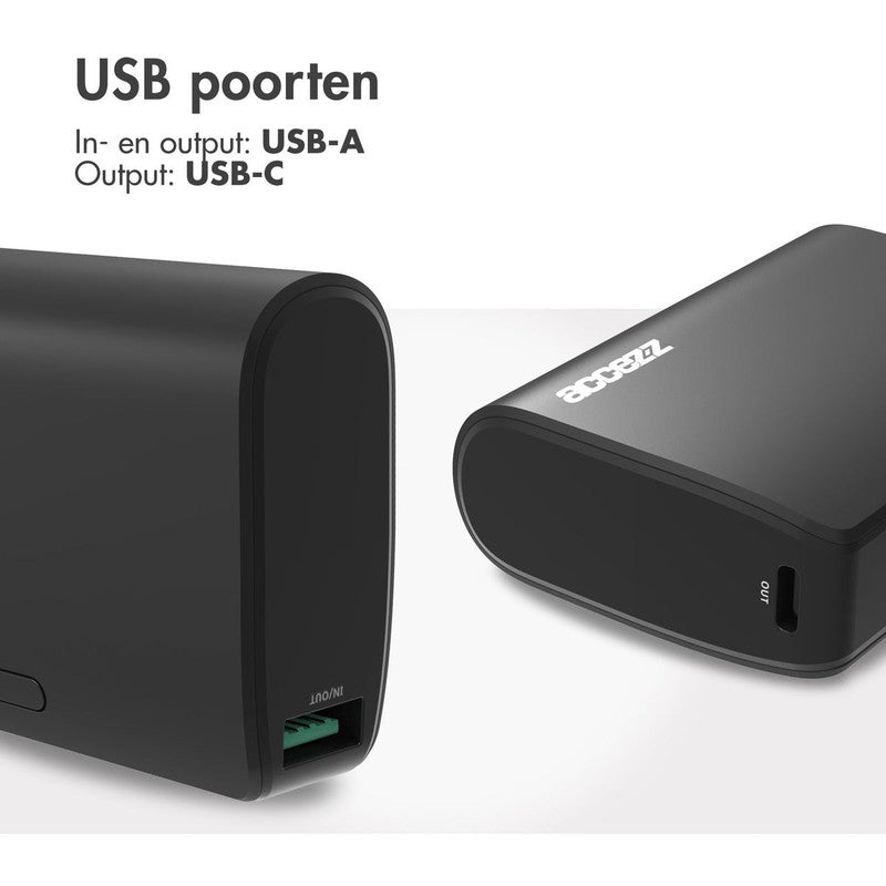 Accezz Omega Series - Powerbank - 10.000 mAh - USB-A & USB-C - Power Delivery - 35 Watt