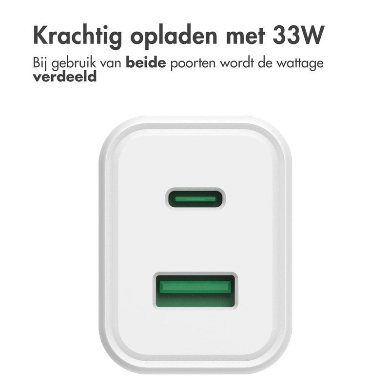 Accezz Power Plus Wall Charger - Oplader USB-C & USB aansluiting - Power Delivery - 33W - Wit