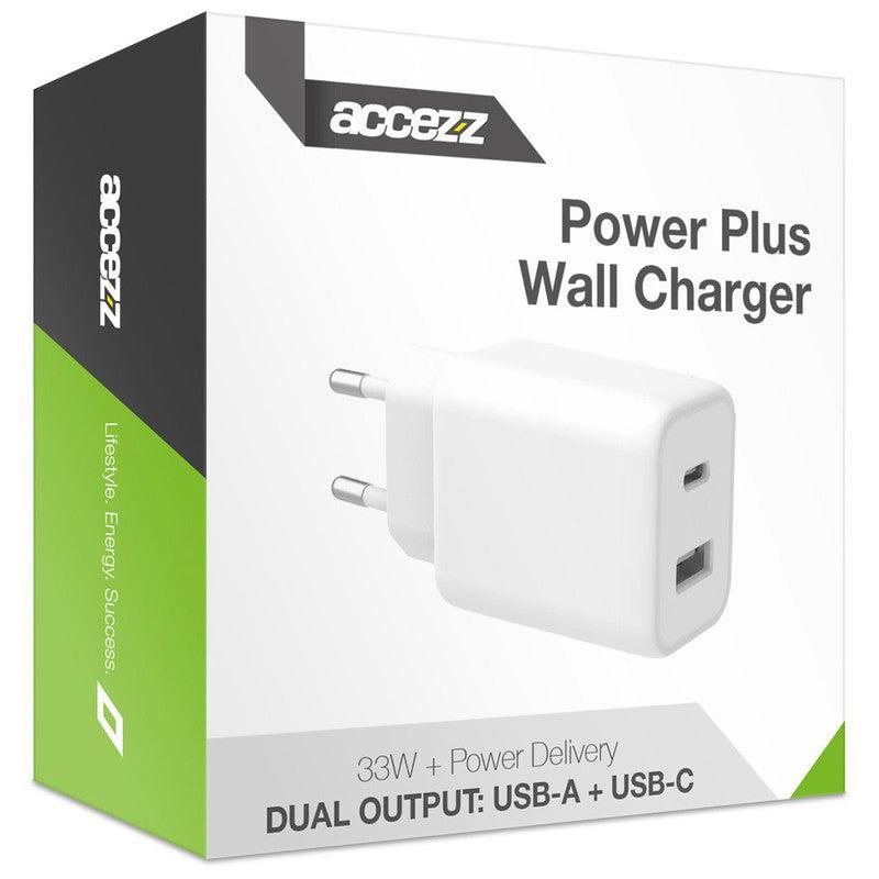 Accezz Power Plus Wall Charger - Oplader USB-C & USB aansluiting - Power Delivery - 33W - Wit