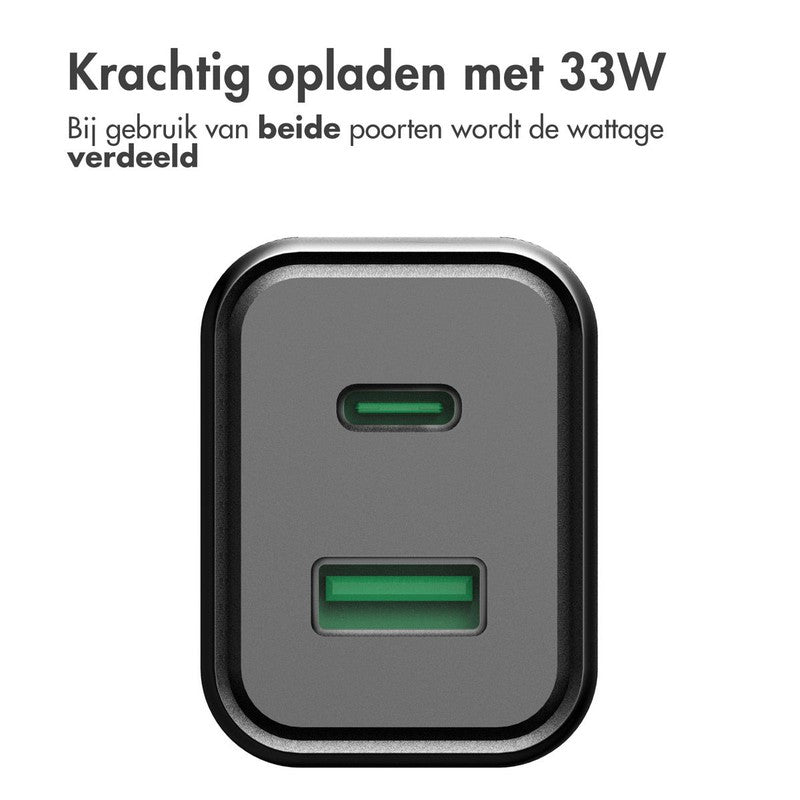 Accezz Power Plus Wall Charger - Oplader USB-C & USB aansluiting - Power Delivery - 33W - Zwart