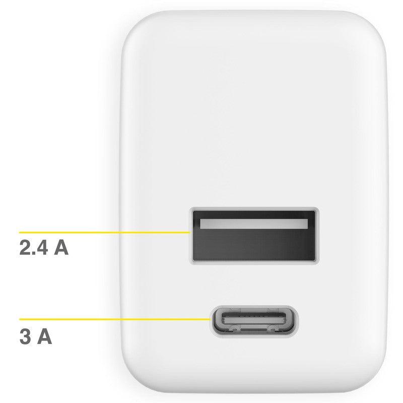 Accezz Wall Charger - Oplader - USB-C en USB aansluiting - Power Delivery - 20 Watt - Wit