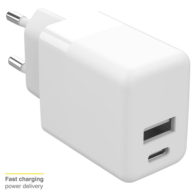 Accezz Wall Charger - Oplader - USB-C en USB aansluiting - Power Delivery - 20 Watt - Wit