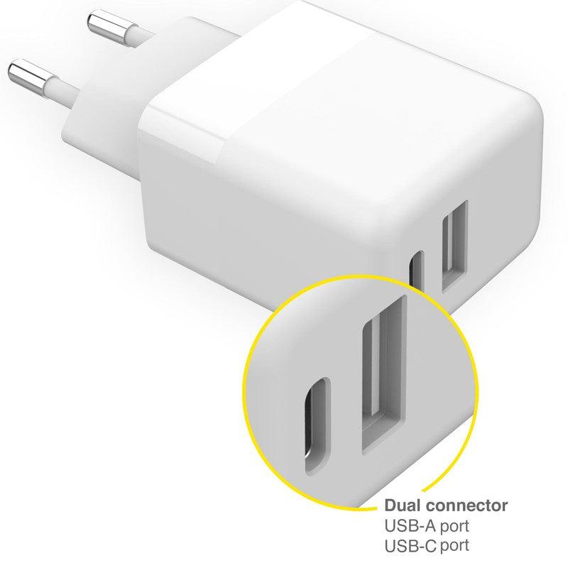 Accezz Wall Charger - Oplader - USB-C en USB aansluiting - Power Delivery - 20 Watt - Wit