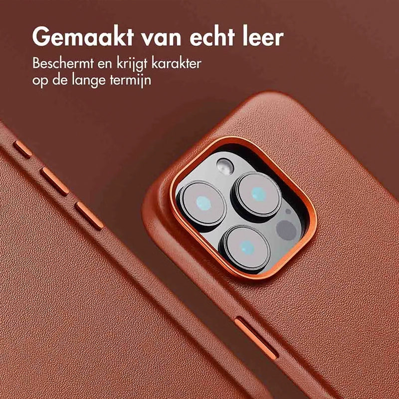 Luxe echt Leren iPhone Backcover - Sienna Brown