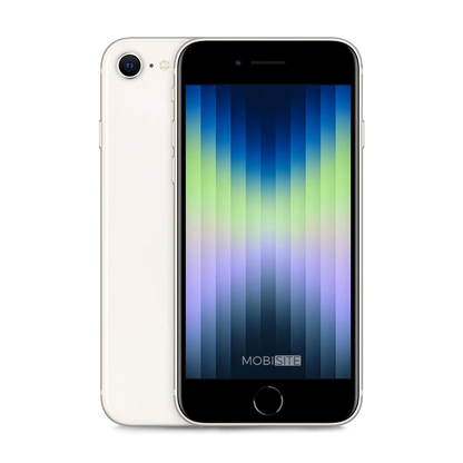 Refurbished iPhone SE 2022 Sterrenlicht, voorkant en achterkant