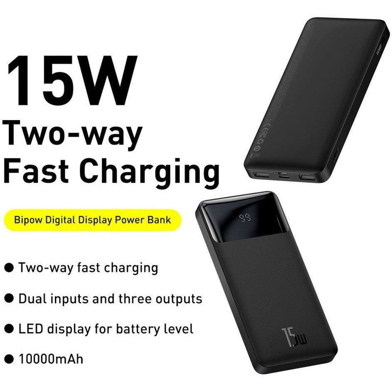 Baseus Bipow 20.000 mAh USB-C Powerbank Reisformaat Met Display Wit