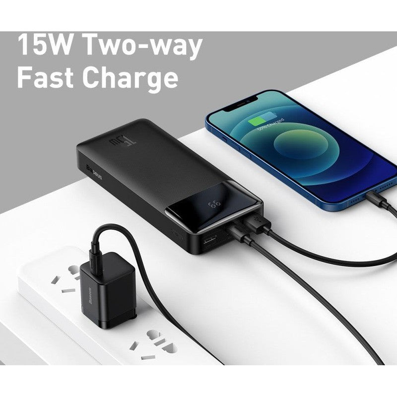 Baseus Bipow 20.000 mAh USB-C Powerbank Reisformaat Met Display Zwart