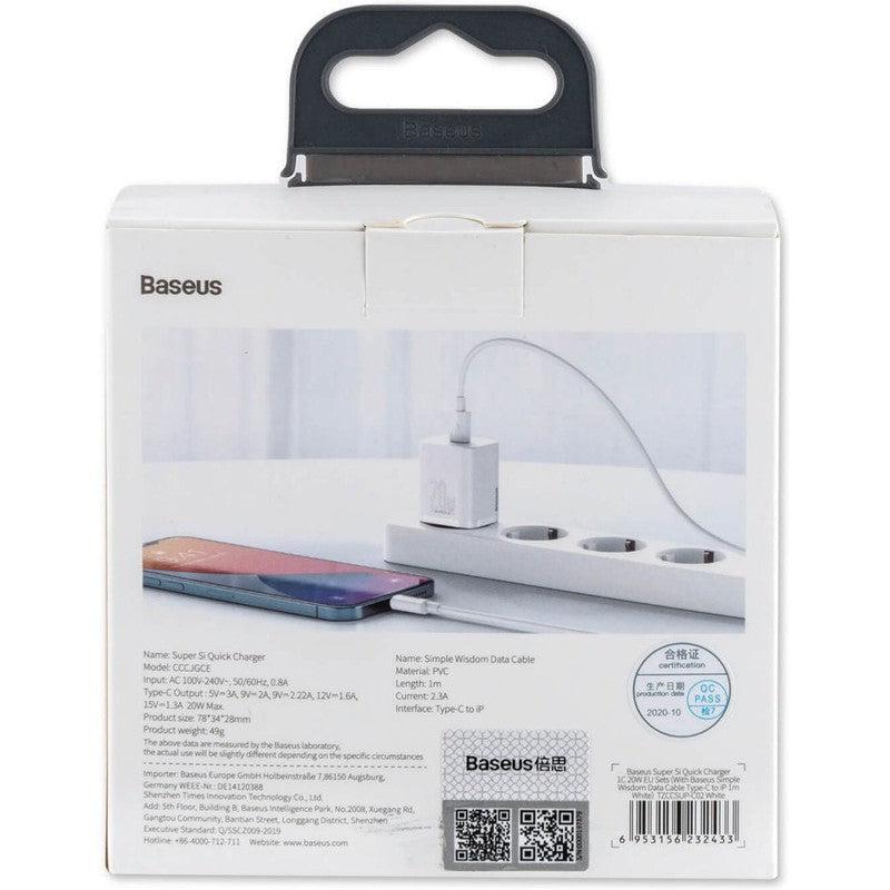 Baseus Snellader 20W PD + USB-C naar Apple Lightning Kabel 1M Wit