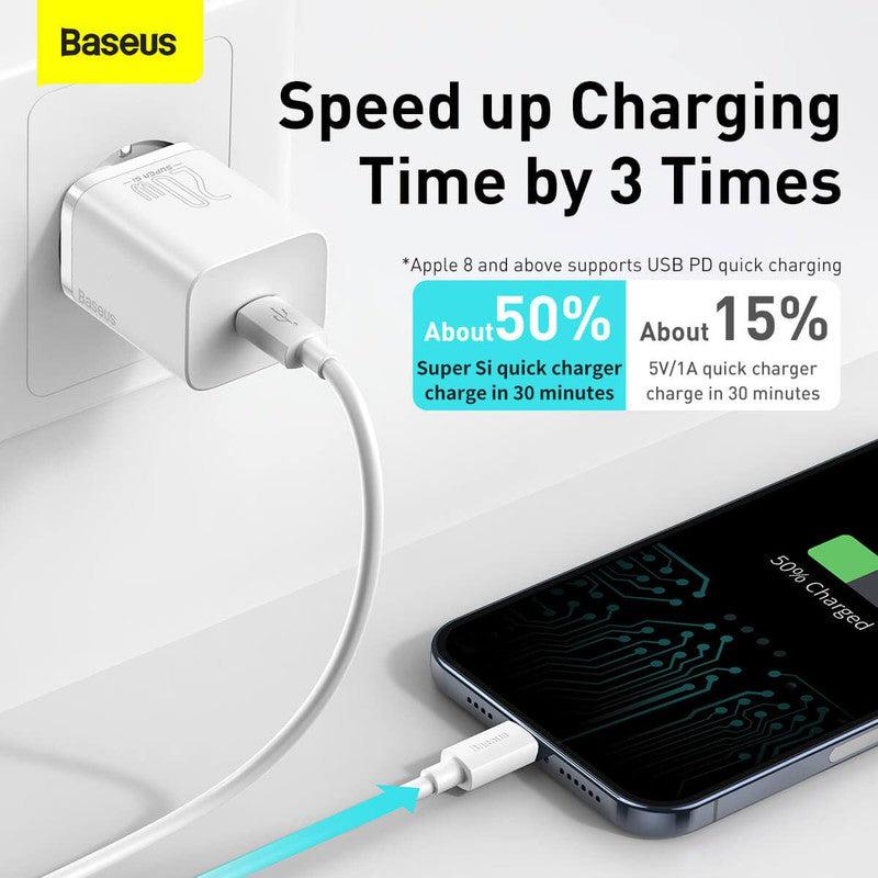 Baseus Snellader 20W PD + USB-C naar Apple Lightning Kabel 1M Wit