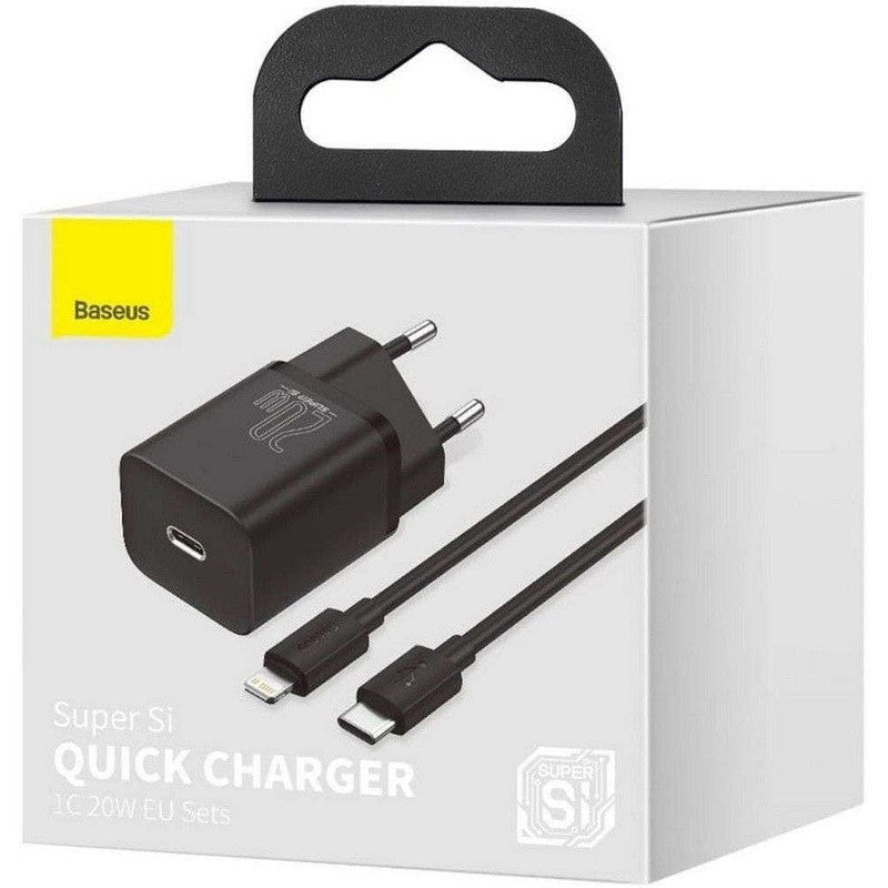 Baseus Snellader 20W PD + USB-C naar Apple Lightning Kabel 1M Zwart