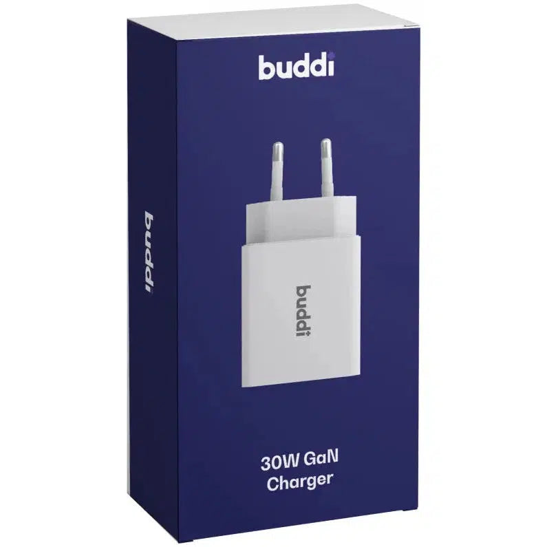 Buddi 30W GaN Mini Oplader USB-C Power Delivery + USB-A QC 4.0 Wit