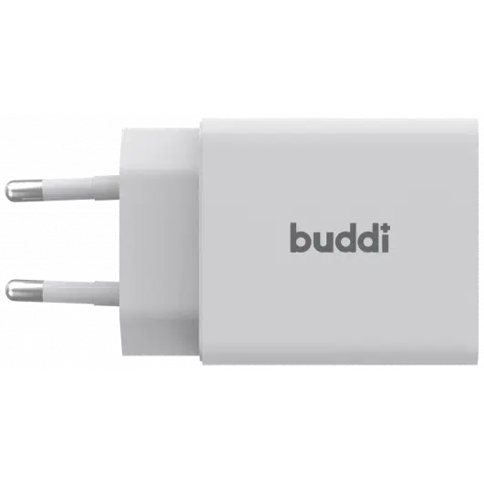 Buddi 30W GaN Mini Oplader USB-C Power Delivery + USB-A QC 4.0 Wit