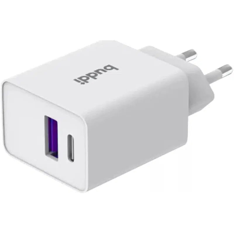 Buddi 30W GaN Mini Oplader USB-C Power Delivery + USB-A QC 4.0 Wit