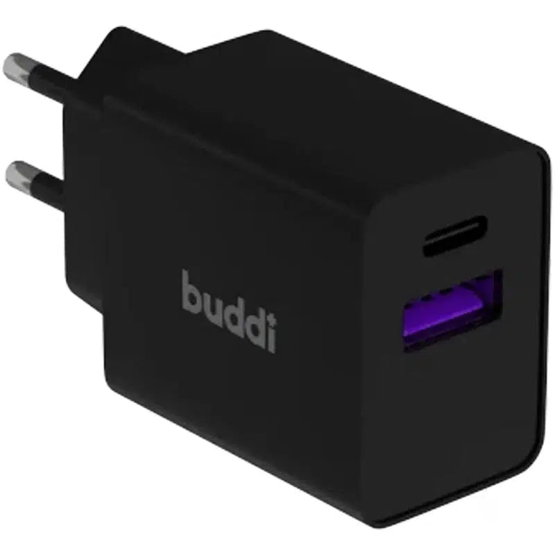 Buddi 30W GaN Mini Oplader USB-C Power Delivery + USB-A QC 4.0 Zwart